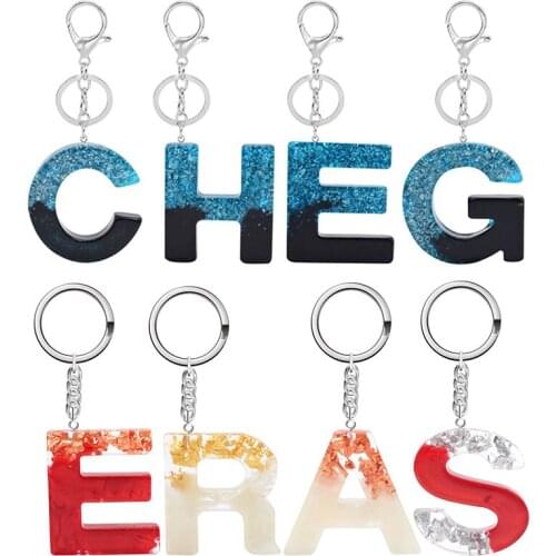 Women Fashion Resin Letter Keychain Trendy English Alphabet Pendant Epoxy Gold Keyring Bag Decoration Charm