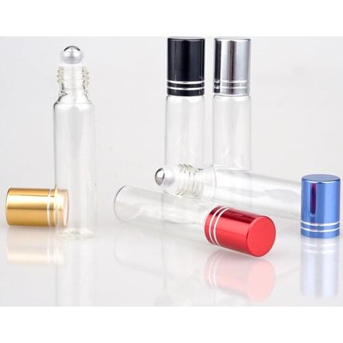 100X10ML Clear Glass Essential Oil Roller Bottles with Glass Roller Balls Aromatherapy Perfumes Lip Balms Glass Roll On Bottle