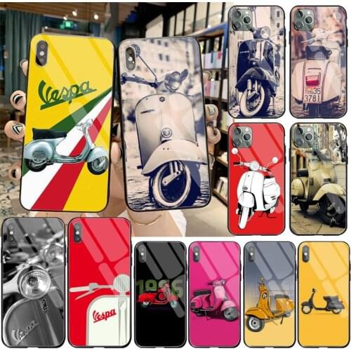 YJZFDYRM Vespa Scooter Soft Silicone Black Phone Case Tempered Glass For iPhone 11 Pro XR XS MAX 8 X 7 6S 6 Plus SE 2020 case
