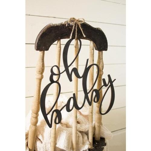 Black Acrylic Letters Chair back signs "oh baby" calligraphy Chair Decoration for wedding /Kids Party decor with free shipping