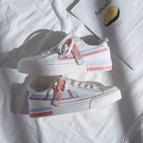 Designer Women Canvas Sneaker Patchwork Student White Shoes Brand Fashion Thick Heel Sneakers Casual Running Platform Sneakers