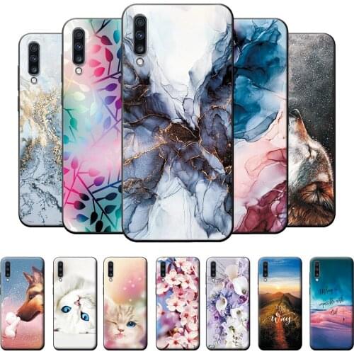 For Samsung A70 Case SM-A705 6.7 inch Phone Cover on Galaxy A70 Silicone Case For Samsung Galaxy A70 Cute Cat Black Flower Soft