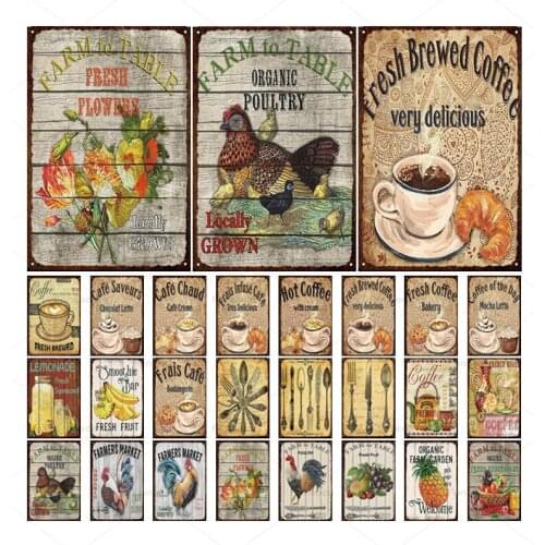 Farm To Table Vintage Metal Tin Signs Hot Coffee Poster Plate Bar Cafe Club Retro Wall Plaque Home Wall Decoration Iron Painting