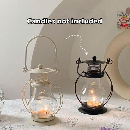 Ins Style Simple Retro Wrought Iron Candle Holder Small Lantern Home Decoration Kerosene Lamp Candle