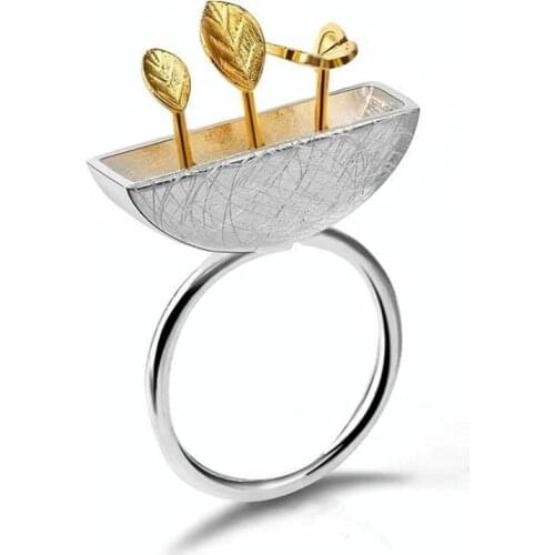 New Arrival Flower Branch Leaf Adjustable Finger Rings for Women Fashion Cute Wedding Two-tone Open Ring Jewelry Gifts