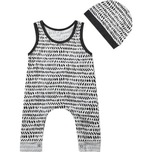 Newborn Baby Clothing Set Infant Kids Baby Boy Girl Cotton Sleeveless Romper +Hat Jumpsuit Clothes Outfit