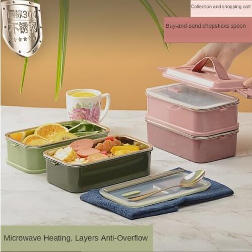 Ready Stock 304 Stainless Steel Anti-Scald Lunch Box French Style Portable Bento Box Spillproof Food Box Suita for microwave ove
