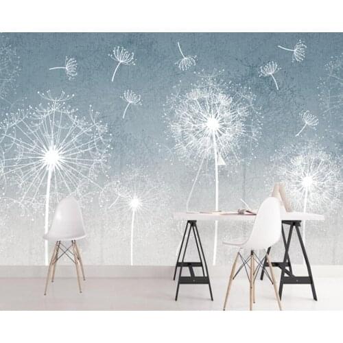 Small fresh paper painting panoramic modern house decoration simple landscape flower dandelion background wall mural