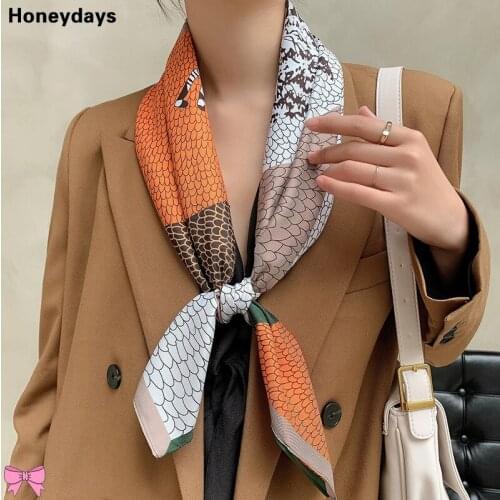 Fashion Animal Print 90cm Square Scarf Silky Floral Print Shawl Artistic Neckerchief All-match Decoration Cravat Ladies Bandana