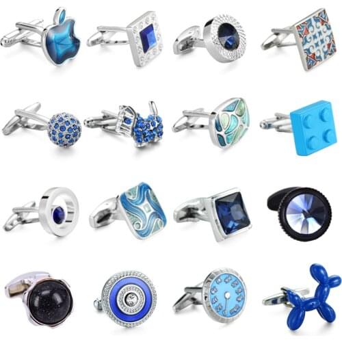 Summer new high quality craft Blue Crystal Enamel Cufflinks retro style fashion mens shirt Cufflinks French shirt accessories