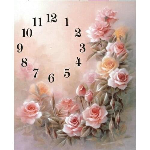 Wall Clock Rose Diamond Painting Flower Pattern Full layout Square /Round 3D Diamond Embroidered Crystal 5D Mosaic Art NEW1948