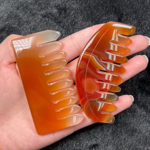 Natural Agate Crystal Comb Wide Tooth Hair Health Massage Combs Healing Gemstone Gifts Collection