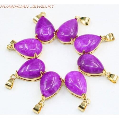 New Water Drop Pendant Chain 13x23mm Natural Stone Jades Gold-Color Stainless Steel Necklace & Pendants For Women Jewelry B3334