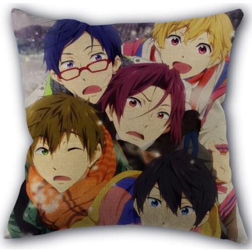 New Arrival Free Swim Club Anime Pillowcase Cotton Linen Fabric Square Zipper Pillowcase 45X45cm Wedding Decorative Pillow cover