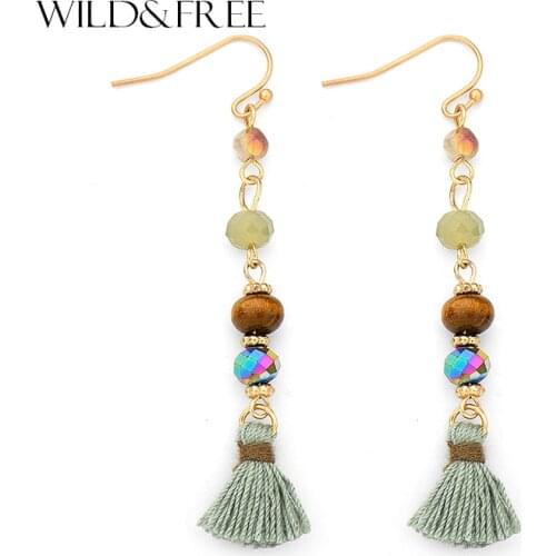New Trendy Beaded Tassel Earrings For Women Colorful Wooden Glass Beads Stone Drop Earrings Long Earring Handmade Jewelry Gift