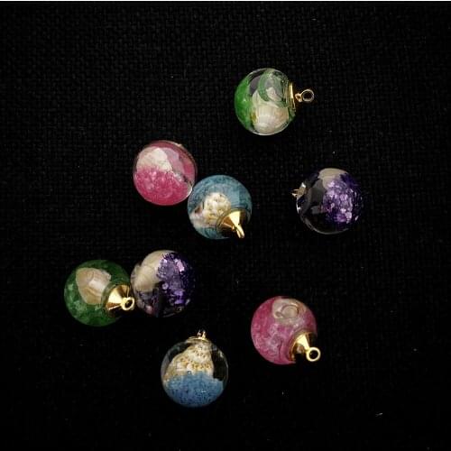 Wholesale 5 Pieces/pack of Glass Ball Color Dried Flower Pendant Glass Beads Small Conch Jewelry DIY Making Jewelry Accessories