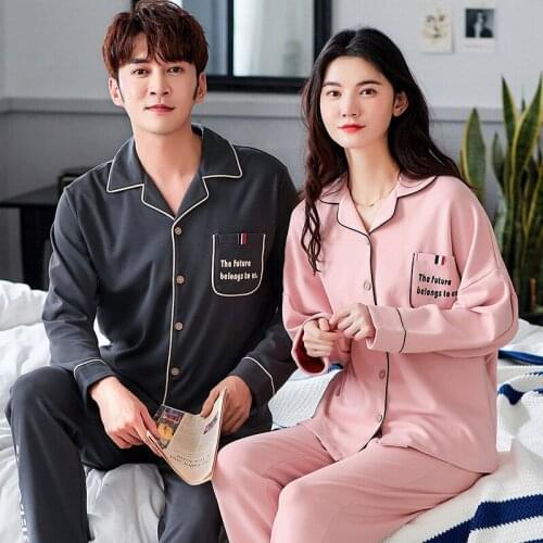 Autumn and Winter Cotton Couple Cardigan Pajamas Womens Long-sleeved Casual Cardigan Pajamas Mens Home Wear Pijama Familiar