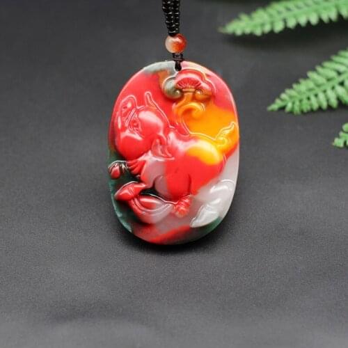 Natural Color Jade Zodiac Pig Pendant Necklace Chinese Hand-Carved Charm Jadeite Jewelry Fashion Amulet for Men Women Lucky Gift