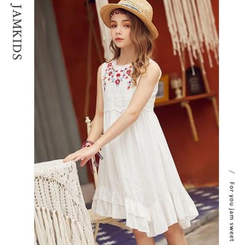 Boho Embroidered Dress Ruffles Sleevless Dresses Girls Holiday Summer 2021 New Big Kids Beach Dress Girls Dress Vestidos