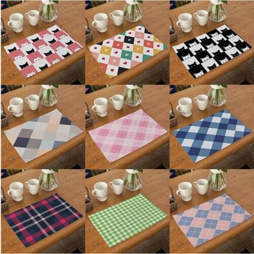 Geometry Pattern Placemat Kitchen Table Mat 42*32 Color Plaid Decorative Cotton Linen Western Placemat Waterproof Drink Coasters