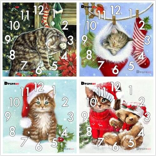 Full Diamond Painting Cross Stitch kit Cat Animal With Clock Mechanism Mosaic 5D Diy Square Round 3d Embroidery Gift H51y4