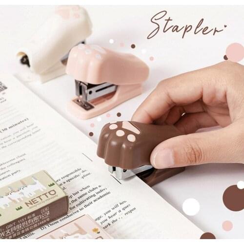 Portable Mini Stapler Set 1000pcs forStaples Cute Cat Paw Paper Binder Stationery Office Binding Tools School Supplies