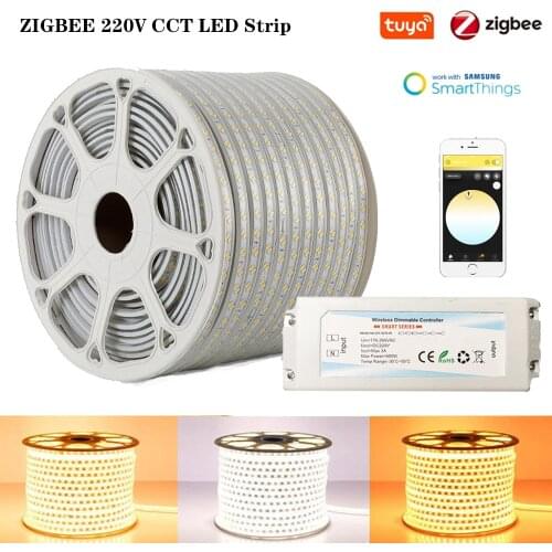 220V Zigbee Smart life Controller Dimmer SMD5050 White+Warm white CCT LED Strip Lights Outdoor Light for HU*E Smartthings Tuya