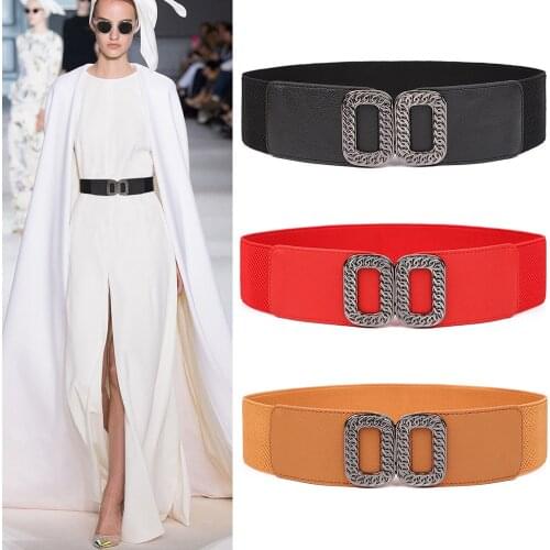 New Soft Waistband Dress Party Accessories Ladies Stretch Solid Elastic Waistbands Fashion Black Chain Alloy Buckle Women Belt