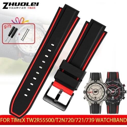 New Silicone Rubber mens Watchband Stripes strap for Timex E-tide Compass T2N720 T2N721 TW2T76300 TW2T76500 T45601 convex 16mm