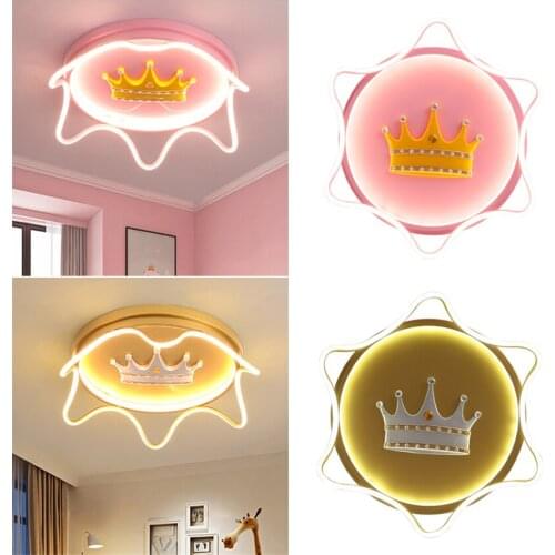 Pink Girl Princess Room Crown Ceiling Ligts Modern Childrens Room LED Lamp Baby Kids Room Kindergarten Decor Round Ceiling Lamp