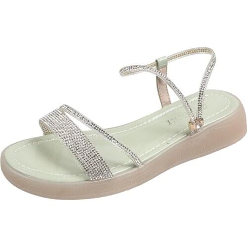 Summer Sandals Women Shoes Woman Crystal Shine Bling Slip On Sandals Casual Shoes Wedges High Heels Flat Platform Ladies Shoes