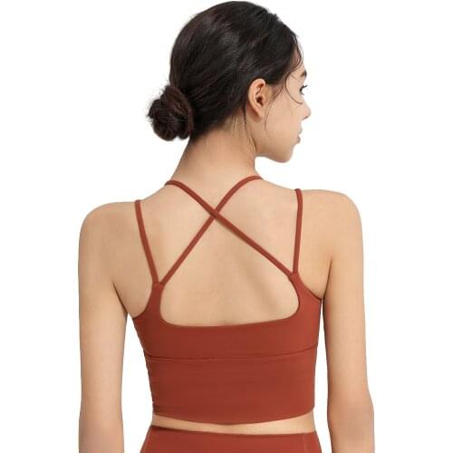 Sexy Workout Bra Top For Fitness Woman Cross Strap Wireless Padded Nylon Naked Feel Sport Running Gym Yoga Underwear Active Wear