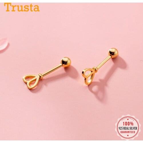 Trustdavis Real 925 Sterling Silver Fashion Sweet Heart Beads Screw Stud Earrings For Women Wedding Party Fine Jewelry DB1449