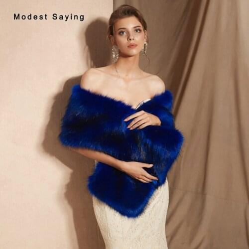 Royal Blue Faux Fur Wedding Shrugs 2019 New Fashion Bridal Shawls Formal Women Party Prom Stoles Warm Ups Wedding Accessories