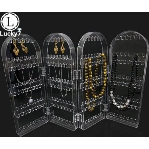 Brand New Acrylic Plastic 4 Foldable Screen Jewelry Display Storage Holder 240 Holes Earring Necklace Bracelet Organizer Stand