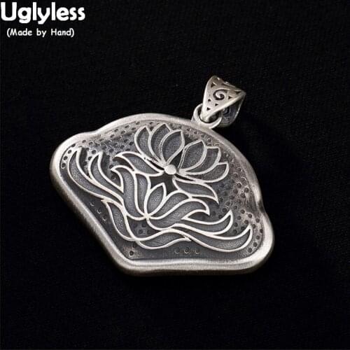 Uglyless Personalized Thai Silver Sector Pendants NO Chain for Women Real 99% Full Silver Lotus Necklaces Ethnic Vintage Jewelry