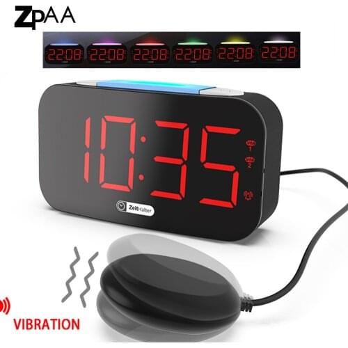 Vibrating Loud Alarm Clock with Bed Shaker Large LED Display with Dimmer, 7 Colored Night Light, Dual USB Charger for Seniors