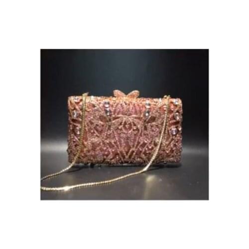 XIYUAN Elegant Flower Pink Color Clutch Bag Purse for Women Formal Party Crystal Evening Bags Wedding Bridal Rhinestone Handbags