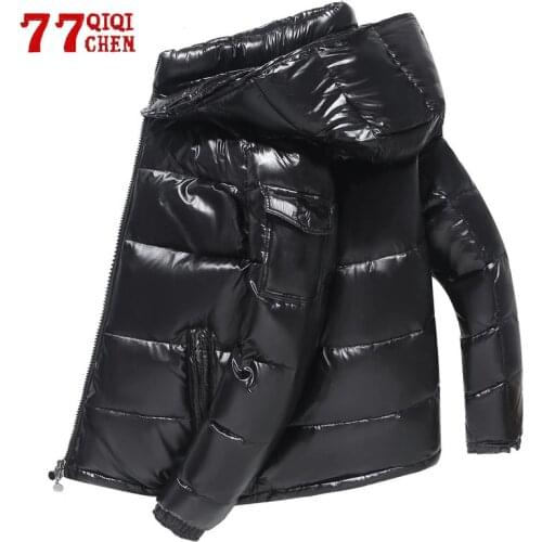 Winter Down Parkas Men Waterproof 90% White Duck Down Jacket Shiny Glossy Coat Hooded Outwear Thick Warm Down Windbreaker Men