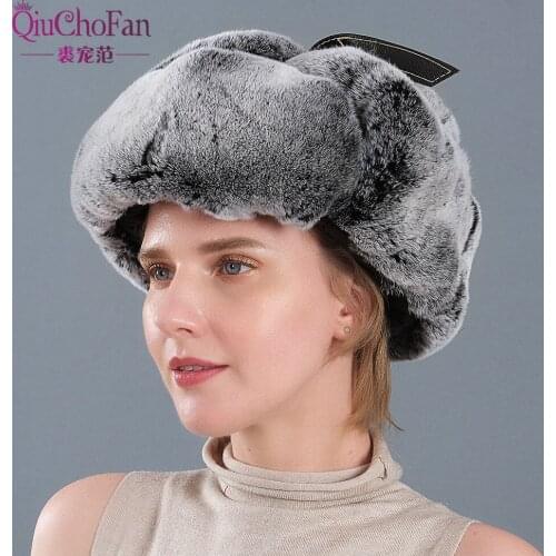 2020 Winter Ski Hat Russian Hat Men Women Warm Earmuffs Thicken Ear-flapped Hat Rex Rabbit Fur Lei Feng Cap Bonnet