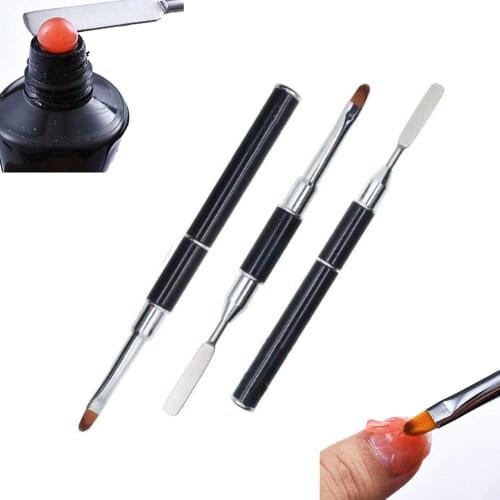 1pc Dual-ended Nail Art Brush UV Brush Nail Gel Double Head Stainless Steel Nylon Fiber Extension Pen Nail Polish Brush Tool DP