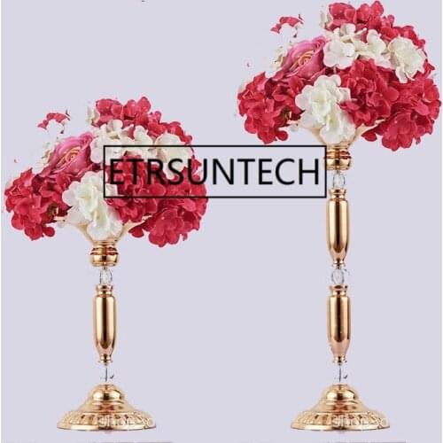 10pcs/lot 34CM 49CM Crystal Centerpiece Candle Holder Wedding Decoration Table Centerpiece Road Lead Metal Flower Rack Vase