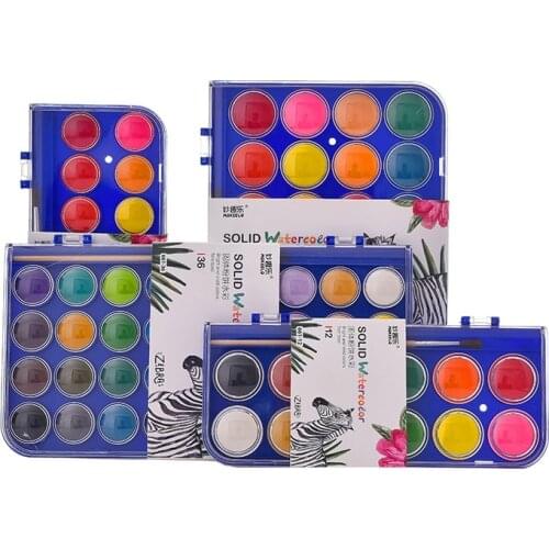 12/18/24/36/48 Colors Solid Watercolor Paint Set Portable Box With Water Color Brush Pen School Kids Art Supplies