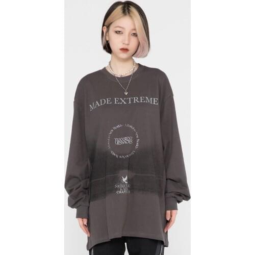 2021 Men Hip Hop Streetwear Oversize letter T Shirt Graphic Print T-Shirt Harajuku Cotton Loose Spring Long Sleeve Tshirt gray