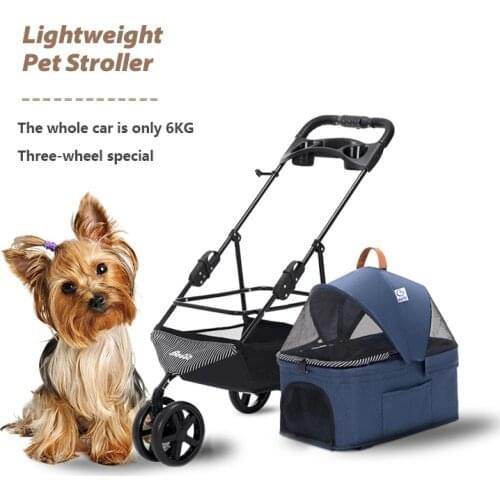 3 Wheel Stroller For Dog Breathable Foldable Dogs Trolley Cage Removable With Cup Holder Outdoor Travel Cat Cart Pet Supplies