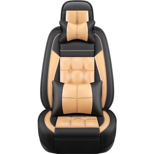 Free shipping Full Set Universal PU Leather Beige Color Car Seat Cover Well Fit All 5 Seater Car Models