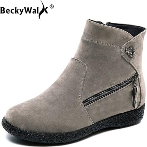 Fashion Boots Women Winter Shoes with Plush Fur Large Size Flat Ankle Boots for Women Snow Boots Warm Botas Mujer 35-43 WSH3729