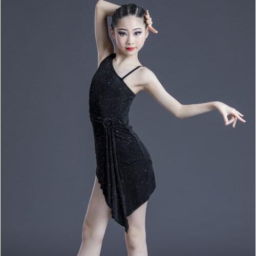 Girls Latin Ballroom Dance Competition Costumes Children Black Salsa Tango Modern Latin Practice Dancewear Cha Cha Dancing Dress