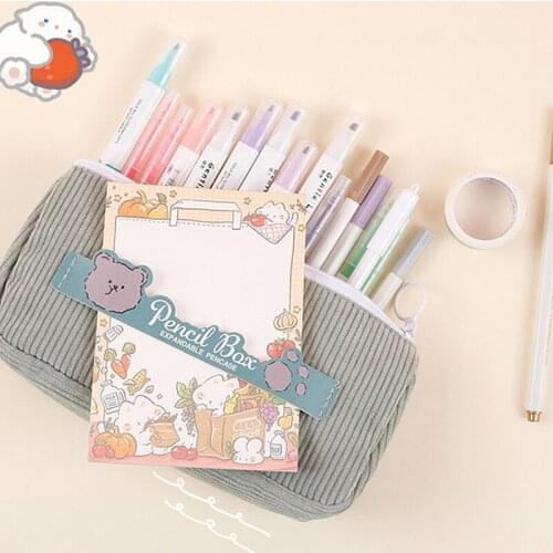 Hot Kawaii Pencil Case Large Capacity Pencil Cases Zipper Corduroy Pen Bag Korean School Supplies Cute School Pencil Case