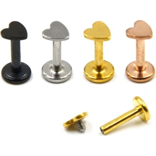 12pieces Love Heart Stainless Steel Lip Piercing Stud Labret Ring Jewelry Ear Helix Tragus Cartilage Internally Threaded 16gauge